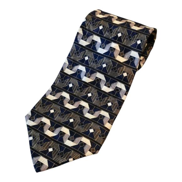 417 by Van Heusen Mens Necktie 100% Silk 57.75" x 3.75" Geometric Art Deco - Picture 1 of 5